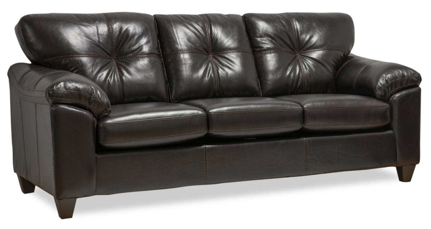 Sofa Addison de 86 po fabriqué au Canada en tissu d’apparence cuir avec coussin de siège amovible et capitonnage - noir mûre