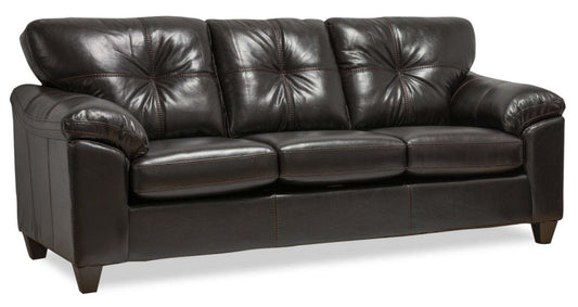 Sofa Addison de 86 po fabriqué au Canada en tissu d’apparence cuir avec coussin de siège amovible et capitonnage - noir mûre