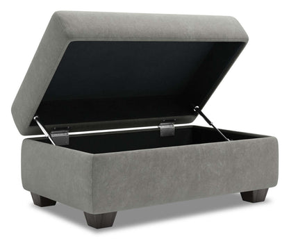 Fabriqué au Canada Pouf de rangement personnalisable The Trunk 39 en tissu de velours - gris Platinum Grey | Pouf de rangement The Trunk de Sofa Lab de 39 po fabriqué au Canada en tissu de velours - gris Platinum Grey | TRUN3588