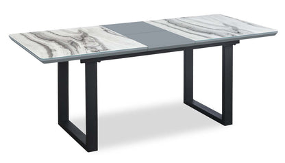 Ensemble de salle à manger Ezra 5 pièces avec table d'extension 63-79 W et 4 chaises - Faux marbre blanc et gris | Ensemble de salle à manger Ezra 5 pièces avec table extensible de 63 po à 79 po (L) et 4 chaises - imitation de marbre blanc et gris