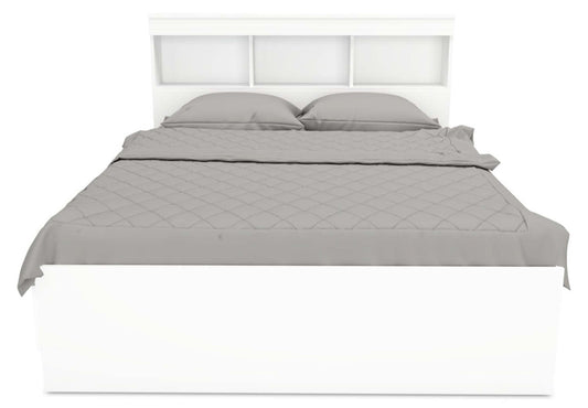 Ensemble de lit Riley Mates avec tête de lit bibliothèque pour enfants, fabriqué au Canada, blanc - pleine grandeur | Lit matelot Riley avec ensemble de tête de lit bibliothèque pour enfants, fabriqué au Canada, blanc - format lit double