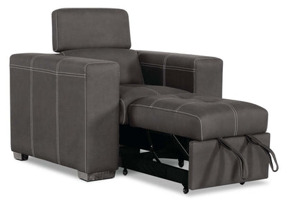 Fauteuil Drake de 41,5 po en tissu de suédine avec pouf rétractable et appuie-têtes relevables - gris ciment