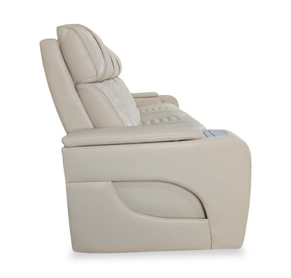 Sofa de massage à inclinaison électrique Zen de 86 po en tissu d’apparence cuir avec appuie-têtes électriques et console rabattable - abricot