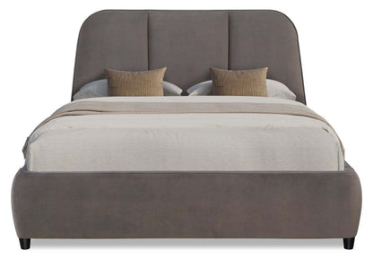 Lit plateforme rembourré Mave en tissu de velours gris - format grand lit | Lit plateforme rembourré Mave en tissu velours gris - Grand lit
