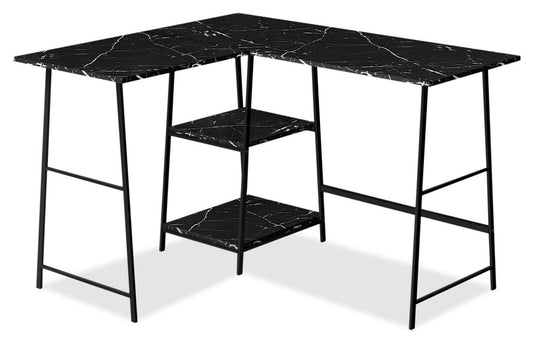 Evlin 42 L-Shaped Office Desk with Shelves - Black Marble-Look|Bureau en forme de L Evlin de 42 po à tablettes - apparence marbre noir