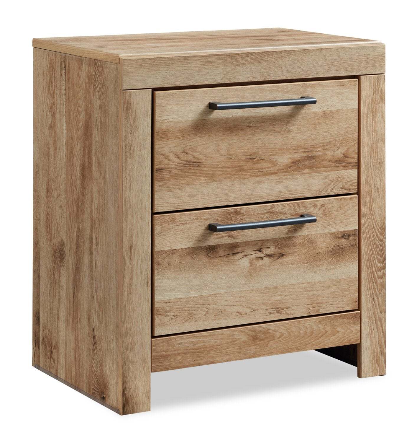 Table de chevet Derekson à 2 tiroirs avec ports USB, 21,7 L x 24,4 H - Naturel | Table de nuit Derekson de 21,7 po (L) x 24,4 po (H) à 2 tiroirs avec ports USB - naturelle