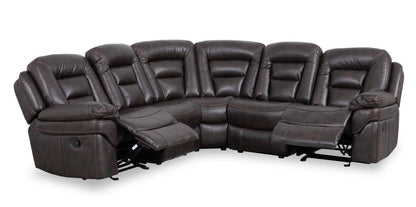 Sofa sectionnel inclinable Leo 5 pièces en tissu d’apparence cuir avec fauteuil inclinable sans accoudoirs - brun noyer