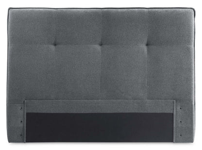 Lit de rangement Amos rembourré en tissu anthracite avec tête de lit capitonnée et 3 tiroirs intégrés - format très grand lit