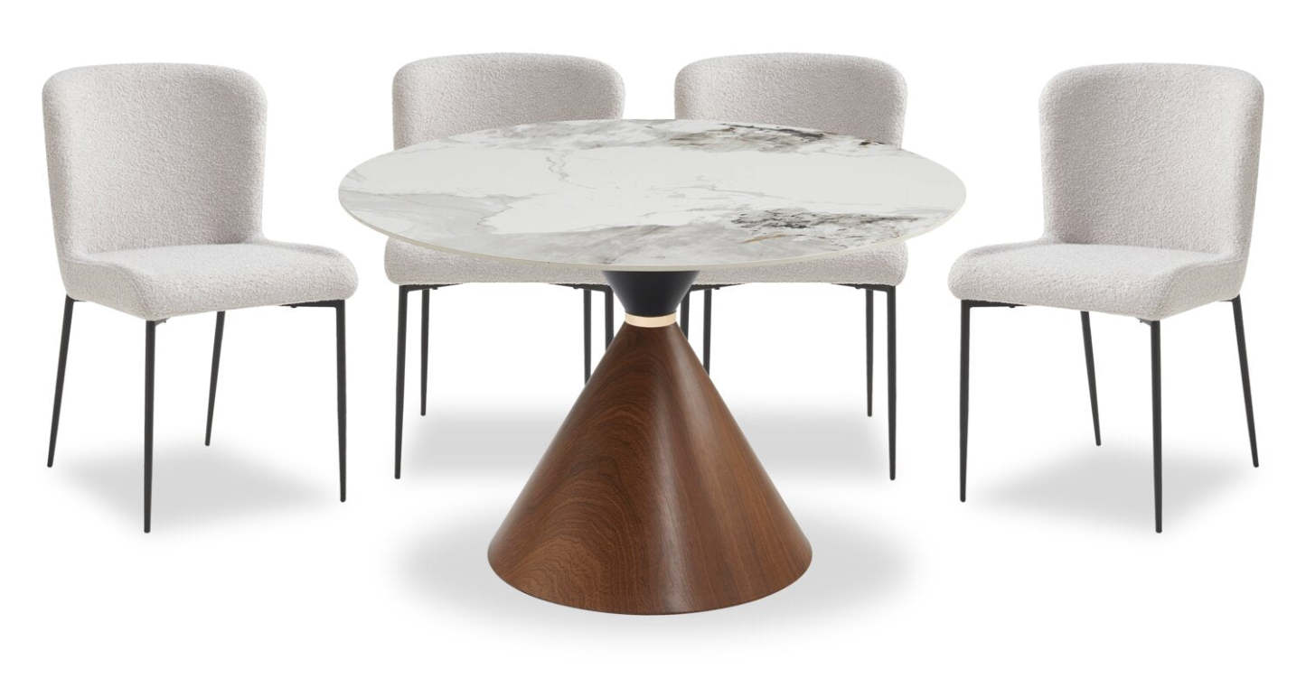 Alwin 5pc Dining Set with Table & 4 Chairs, Sintered Stone Top, Metal, 47.25W Round - Brown/Grey | Ensemble de salle à manger Alwin 5 pièces avec table ronde de 47,25 po et 4 chaises, dessus en pierre frittée, métal - brun/gris