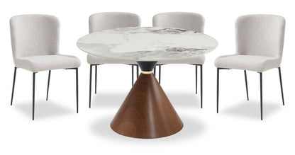 Alwin 5pc Dining Set with Table & 4 Chairs, Sintered Stone Top, Metal, 47.25W Round - Brown/Grey | Ensemble de salle à manger Alwin 5 pièces avec table ronde de 47,25 po et 4 chaises, dessus en pierre frittée, métal - brun/gris