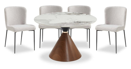 Alwin 5pc Dining Set with Table & 4 Chairs, Sintered Stone Top, Metal, 47.25W Round - Brown/Grey | Ensemble de salle à manger Alwin 5 pièces avec table ronde de 47,25 po et 4 chaises, dessus en pierre frittée, métal - brun/gris