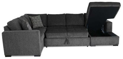 Made in Canada Legend 4-Piece Right-Facing Chenille Fabric Sleeper Sectional with Storage Chaise - Pepper Grey | Canapé-lit sectionnel de droite Legend 4 pièces fabriqué au Canada en tissu de chenille avec chaise longue de rangement - gris poivre