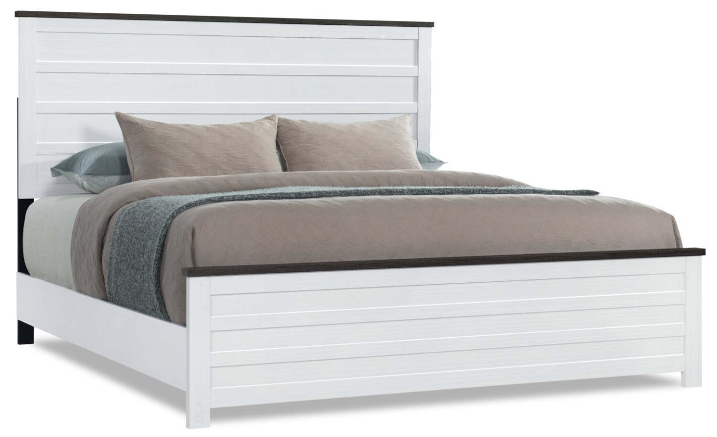 Zoey Panel Bed, Two-tone White & Brown - King Size | Lit à panneau Zoey, deux teintes, blanc et brun - format très grand lit