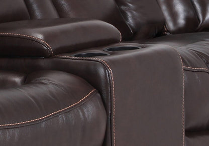 Sofa sectionnel à inclinaison électrique Leo 6 pièces en cuir véritable avec console de rangement et 2 porte-gobelets - brun noyer