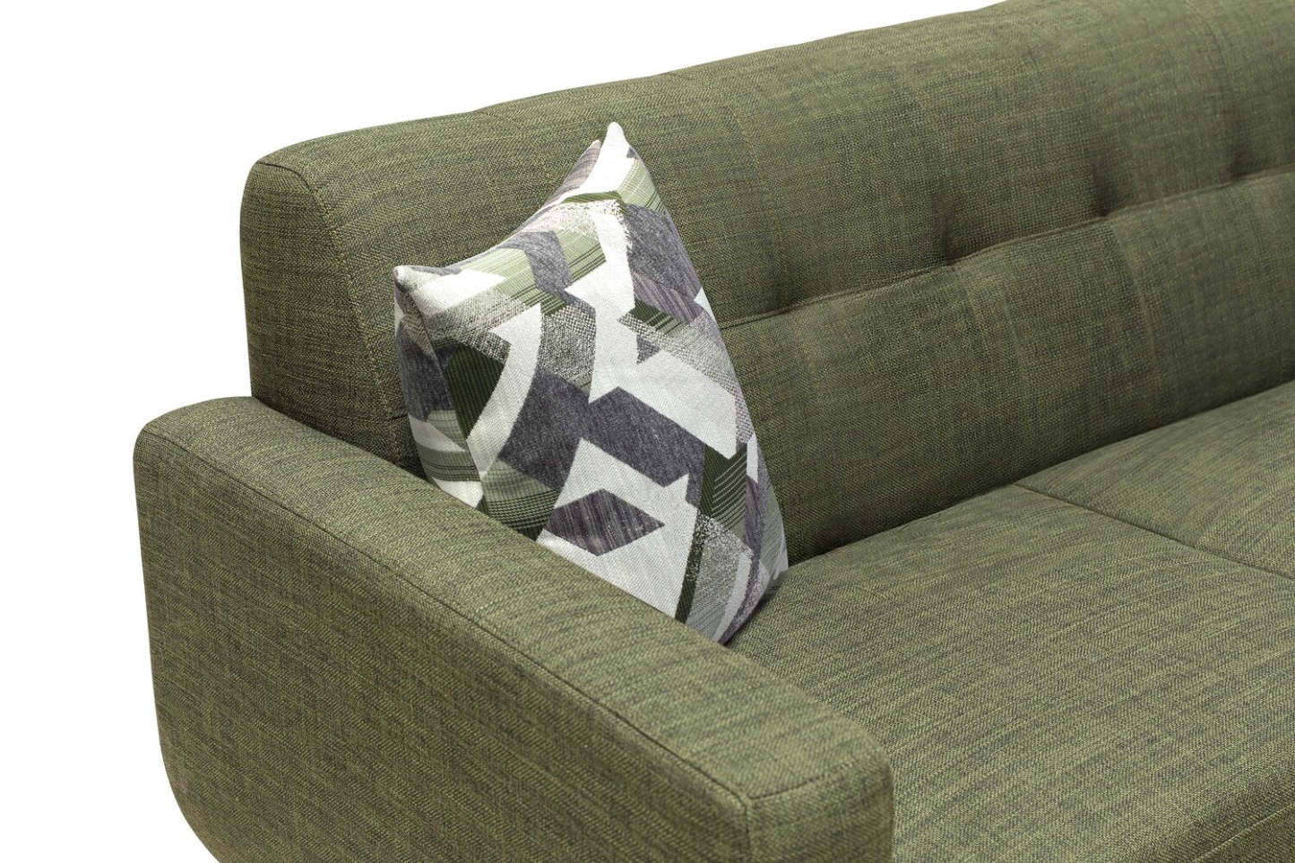Sofa en tissu d’apparence lin Freeman 88 de Kort & Co. avec base en bois et coussins de dossier capitonnés - vert avocat
