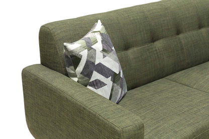 Sofa en tissu d’apparence lin Freeman 88 de Kort & Co. avec base en bois et coussins de dossier capitonnés - vert avocat