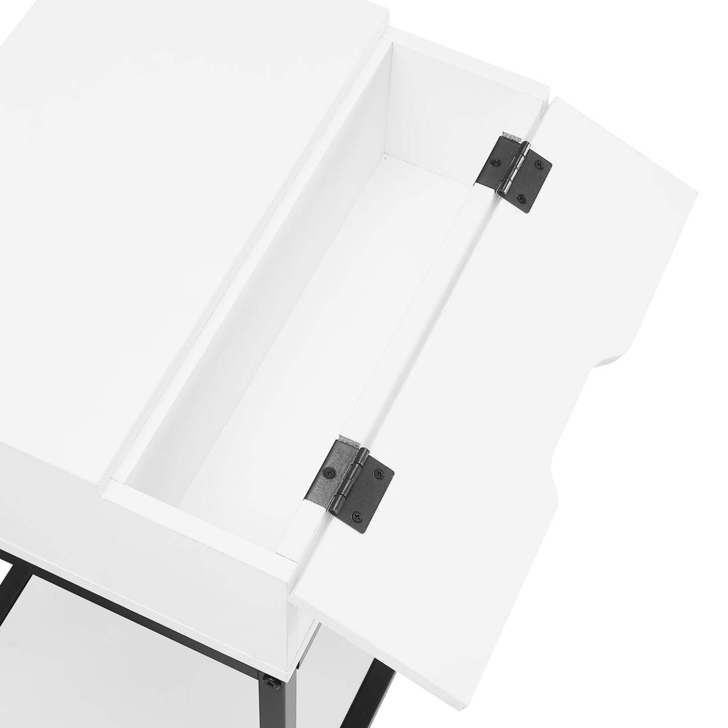 Table de nuit Akio à 1 tiroir avec rangement relevable, 18 L x 25,75 H - Blanc/Noir | Table de nuit Akio de 18 po (l) x 25,75 po (H) à 1 tiroir avec dessus relevable et rangement - blanche et noire