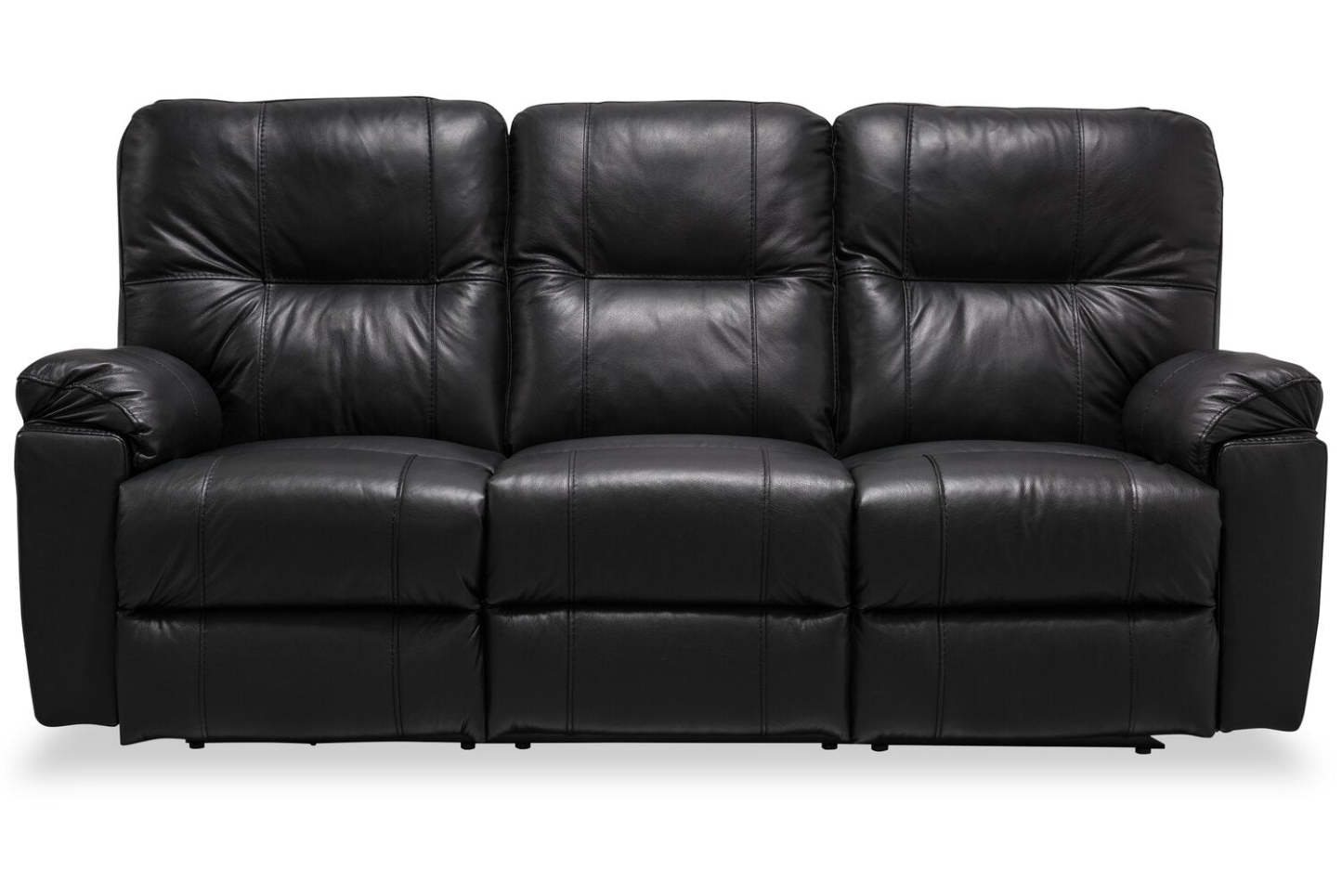 Sofa à inclinaison électrique Dawson de 87 po fabriqué au Canada en cuir véritable avec port USB et oussins décoratifs - noir