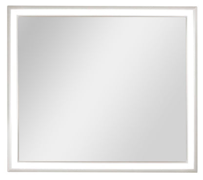 Miroir de commode de chambre à coucher Halo avec lumière LED, Glam - Blanc | Miroir de commode de chambre à coucher somptueux Halo avec éclairage à DEL - blanc