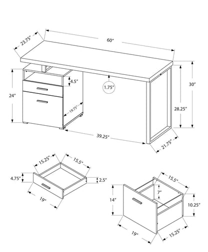 Bureau réglable Heather 60 avec 2 tiroirs et compartiment ouvert - Espresso|Bureau réglable Heather de 60 po à 2 tiroirs et compartiment ouvert - espresso
