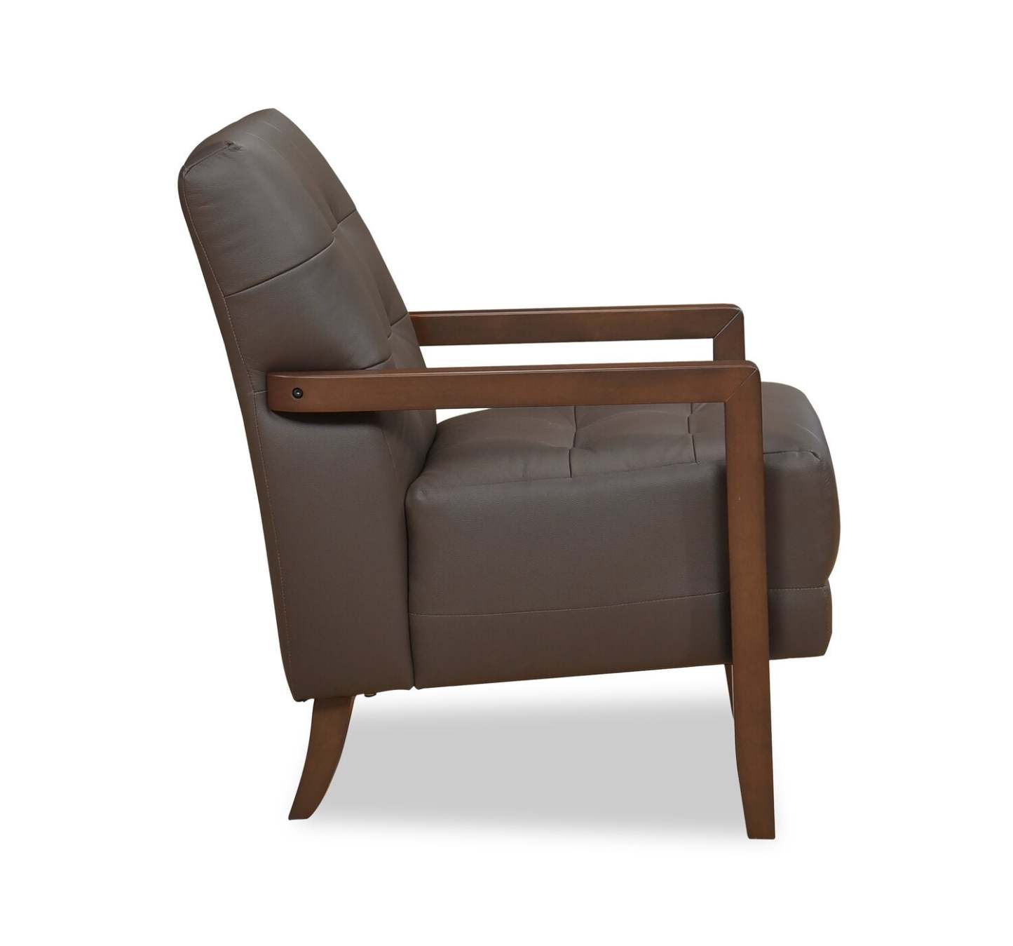 Enzo 26 Genuine Leather Accent Chair with Biscuit Tufting, Track Arms and Wood Legs - Dark Brown | Fauteuil d’appoint Enzo de 26 po en cuir véritable avec capitonnage en biscuit, accoudoirs rectilignes et pattes en bois - brun foncé