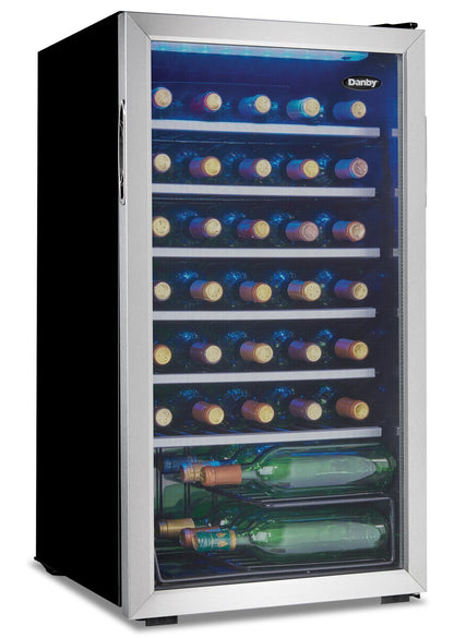 Danby 17,7 3,3 Cu. Fort. Refroidisseur à vin à une porte - Acier inoxydable - DWC93BLSDBR1 | Réfrigérateur à vin Danby de 3,3 pi³ et de 17,7 po à 1 porte - acier inoxydable - DWC93BLSDBR1