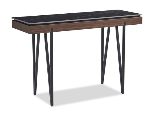 Table de canapé moderne Juno 48 avec plateau en pierre frittée - Noir | Table de salon moderne Juno de 48 po avec dessus en pierre frittée - noire
