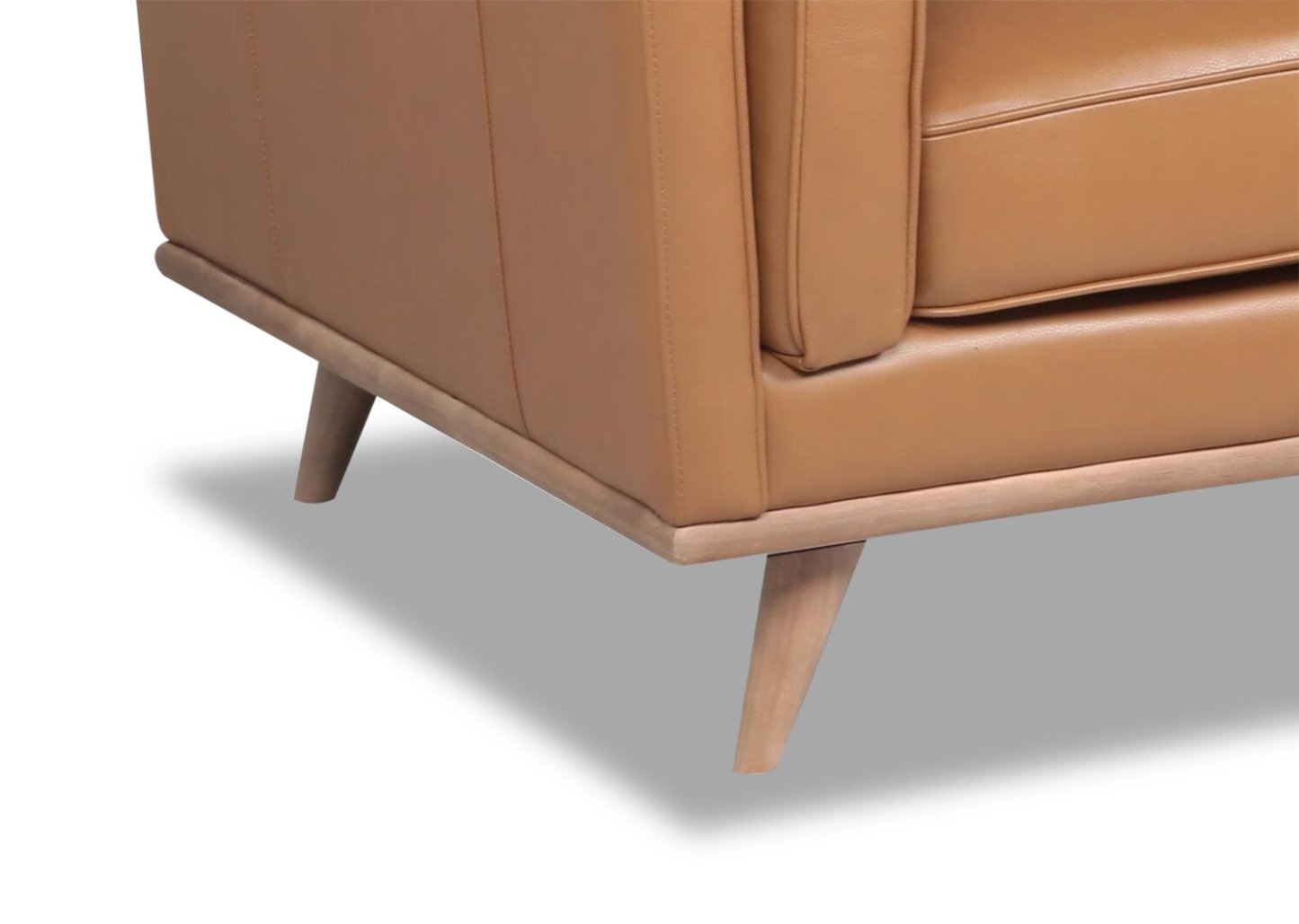Vivia 63 Causeuse en cuir véritable avec coussins de siège amovibles et pattes en bois - brun caramel