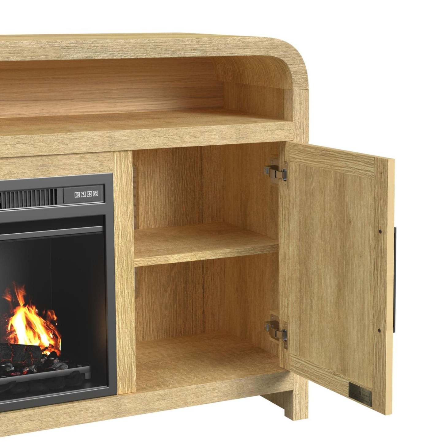 Scott Living Lenore 60 Cheminée électrique meuble TV avec rangement - Naturel | Meuble pour téléviseur Scott Living Lenore de 60 po avec foyer électrique et rangement - naturel | LENNTFIR