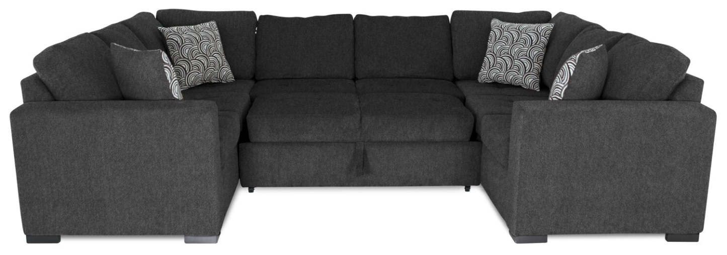 Made in Canada Legend 3-Piece Chenille Fabric Sleeper Sectional - Pepper Grey | Canapé-lit sectionnel Legend 3 pièces fabriqué au Canada en tissu de chenille - gris poivre