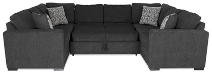 Made in Canada Legend 3-Piece Chenille Fabric Sleeper Sectional - Pepper Grey | Canapé-lit sectionnel Legend 3 pièces fabriqué au Canada en tissu de chenille - gris poivre