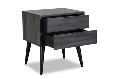 Table de nuit Nash à 2 tiroirs, 21,3 L x 22,6 H, Moderne Mid-Century - Gris Foncé | Table de nuit moderne du milieu du 20e siècle Nash de 21,3 po (L) x 22,6 po (H) à 2 tiroirs - gris foncé