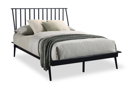 Lit plateforme Milan avec tête de lit et cadre, moderne du milieu du siècle, noir - Pleine grandeur | Lit plateforme Milan de style moderne du milieu du 20e siècle avec tête de lit et cadre de lit, noir - format lit double