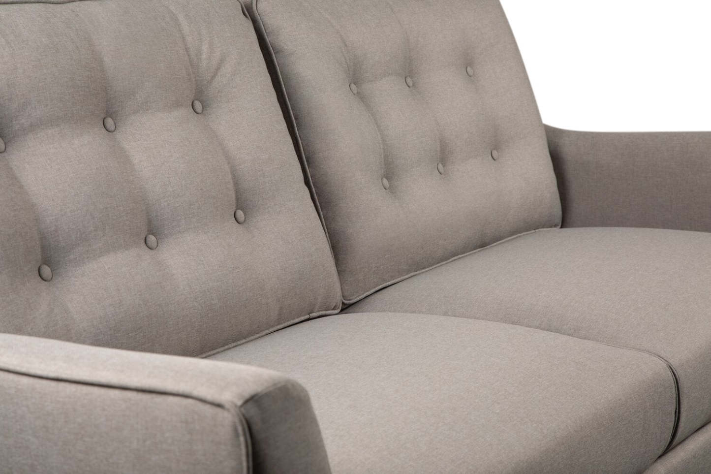 Sofa Novalee de 75,5 po en tissu d’apparence lin avec accoudoirs évasés et capitonnage à boutons - taupe