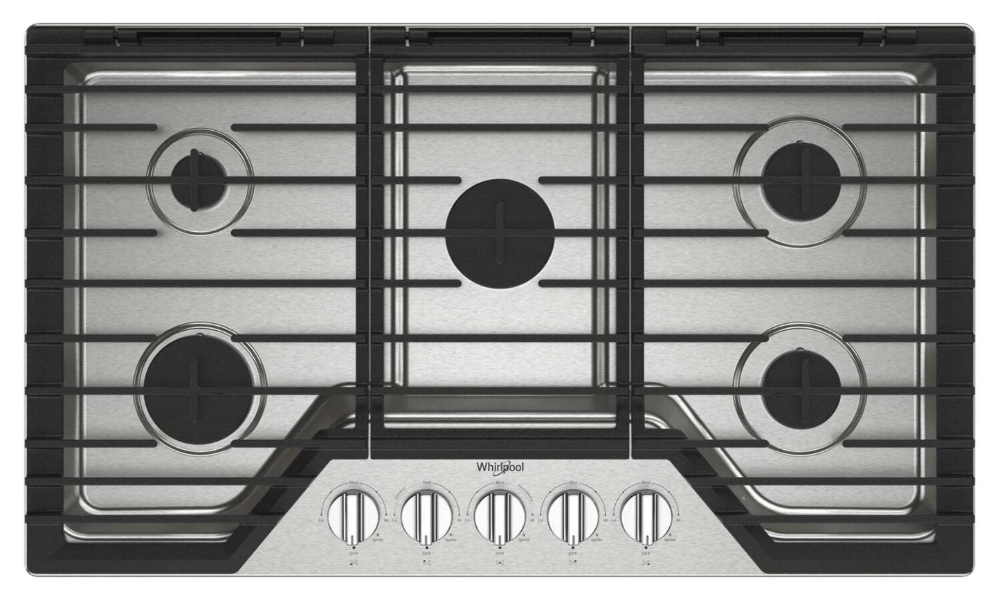 Whirlpool 36 Surface de cuisson à gaz avec 5e brûleur et grilles en fonte à charnières EZ-2-Lift™ - WCGK5036PS | Surface de cuisson à gaz Whirlpool de 36 po avec 5e brûleur et grilles en fonte à charnières EZ-2-LiftMC - WCGK5036PS | WCGK536S