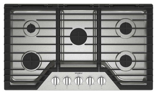Whirlpool 36 Surface de cuisson à gaz avec 5e brûleur et grilles en fonte à charnières EZ-2-Lift™ - WCGK5036PS | Surface de cuisson à gaz Whirlpool de 36 po avec 5e brûleur et grilles en fonte à charnières EZ-2-LiftMC - WCGK5036PS | WCGK536S
