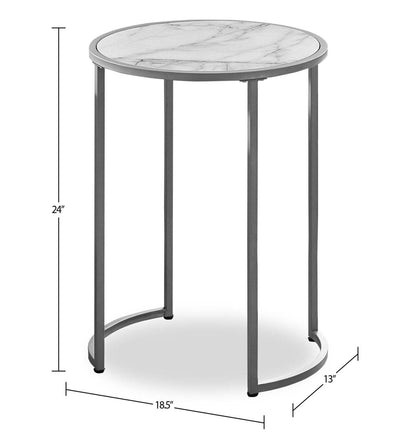 Table de fauteuil Jacki de 18,25 po - imitation marbre blanc