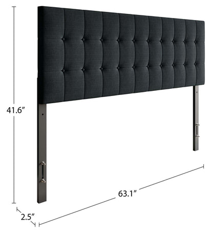 Tête de lit rembourrée Ellis en tissu anthracite, capitonné à boutons - Queen Size | Tête de lit rembourrée Ellis en tissu anthracite avec capitonnage à boutons - format grand lit