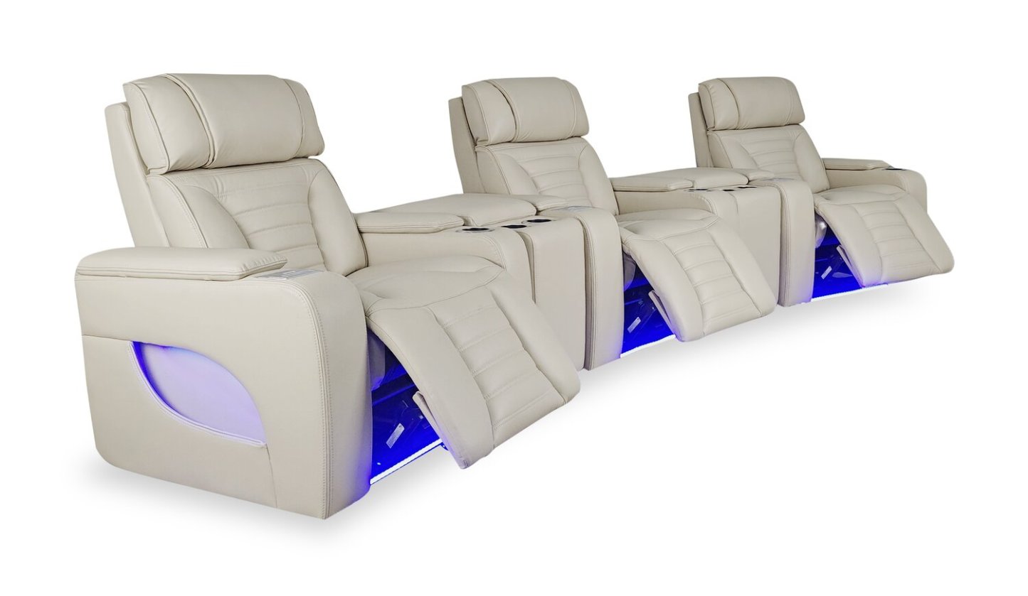 Sofa sectionnel à inclinaison électrique Zen 5 pièces de style cinéma maison en tissu d’apparence cuir avec massage - abricot