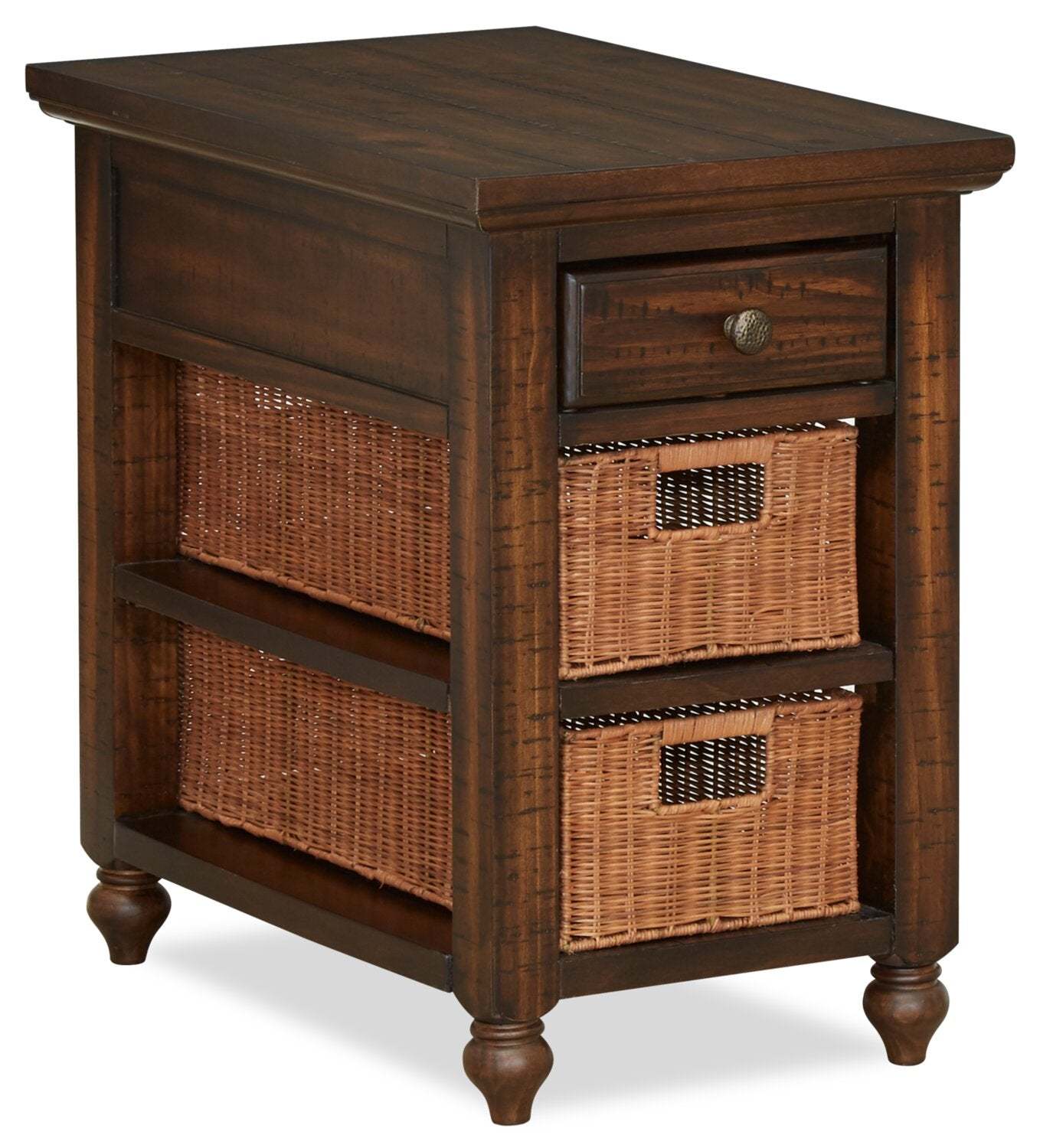 Cottage Lane 16 Rustic Chairside Table with Storage - Dark Brown Wood|Table de fauteuil rustique Cottage Lane de 16 po avec rangement - bois brun foncé
