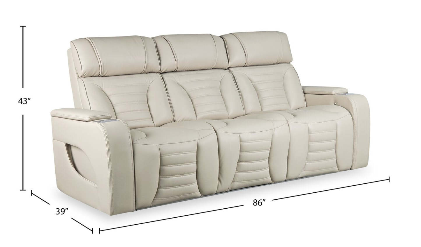 Sofa de massage à inclinaison électrique Zen de 86 po en tissu d’apparence cuir avec appuie-têtes électriques et console rabattable - abricot