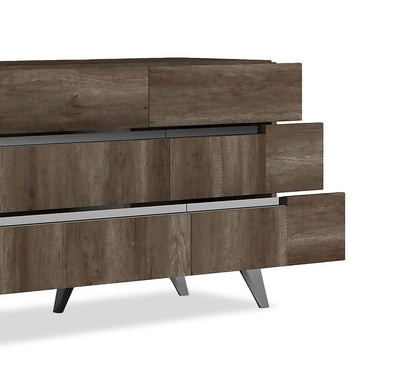 Commode chambre à coucher Gino à 6 tiroirs - fabriquée en Italie, 67 po (L) x 32 po (H), moderne - brune