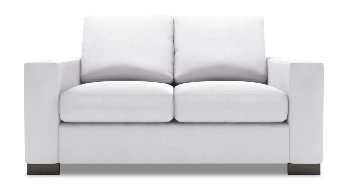 Fabriquée au Canada Causeuse personnalisable Track de Sofa Lab de 62 po en tissu d’apparence lin avec accoudoirs rectilignes - blanc Pax Ice | TR203449