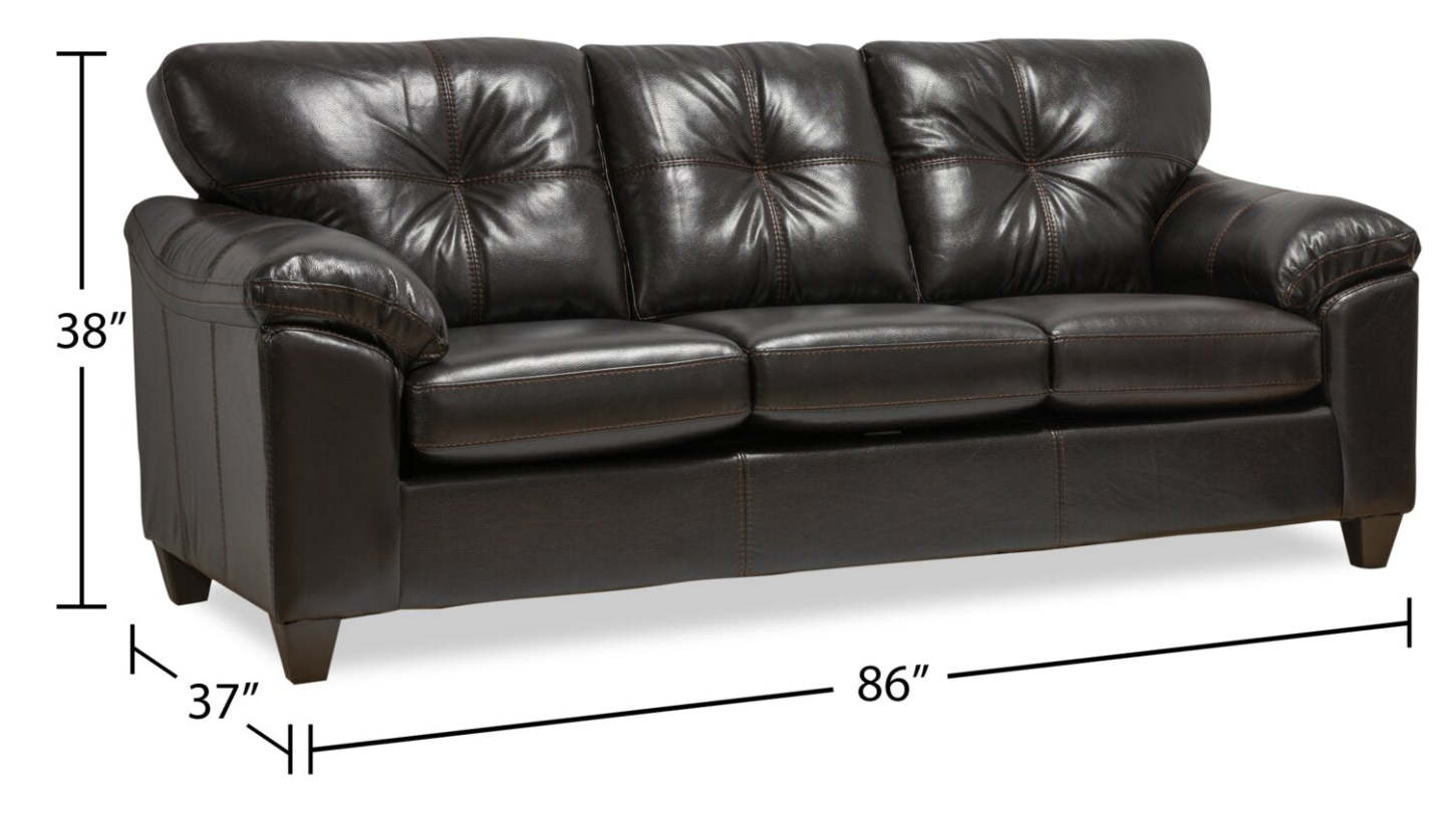 Sofa Addison de 86 po fabriqué au Canada en tissu d’apparence cuir avec coussin de siège amovible et capitonnage - noir mûre