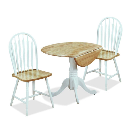 Hana 3pc Drop-Leaf Dining Set with Table & 2 Chairs, Pedestal Base, 40W - Two-Tone White & Natural | Ensemble de salle à manger Hana 3 pièces avec table de 40 po (L) à abattant, base piédestal et 2 chaises - deux teintes, blanc et naturel
