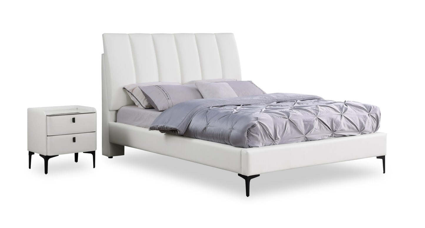 Table de chevet rembourrée à 2 tiroirs Nova avec plateau en pierre frittée, 20,25 L x 22,5 H - Blanc | Table de nuit rembourrée Nova de 20,25 po (l) x 22,5 po (H) à 2 tiroirs avec dessus en pierre frittée - blanche