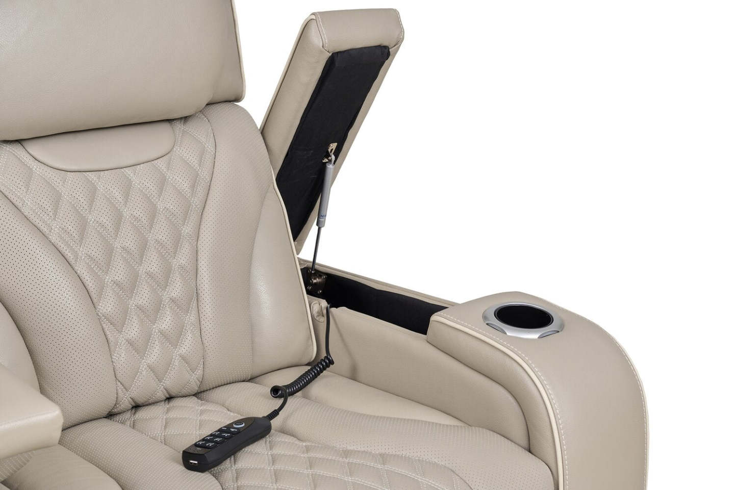 Canapé de massage à inclinaison électrique Elite de 86 po en cuir véritable avec son immersif et appuie-têtes électriques - mastic