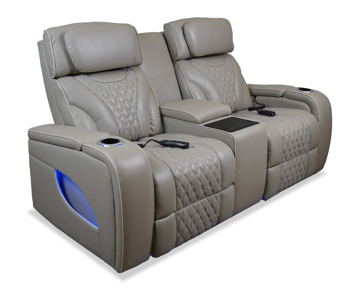 Elite 74 Genuine Leather Massage Power Reclining Loveseat with Immersive Audio and Power Headrests - Putty | Causeuse de massage à inclinaison électrique Elite de 74 po en cuir véritable avec son immersif et appuie-têtes électriques - mastic