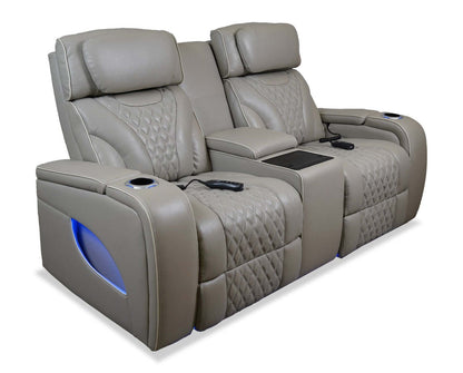 Elite 74 Genuine Leather Massage Power Reclining Loveseat with Immersive Audio and Power Headrests - Putty | Causeuse de massage à inclinaison électrique Elite de 74 po en cuir véritable avec son immersif et appuie-têtes électriques - mastic