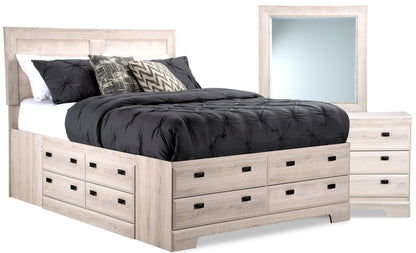 Ensemble de chambre à coucher Yorkdale 5 pièces avec lit de rangement à 12 tiroirs, commode et miroir, blanc - Taille Queen